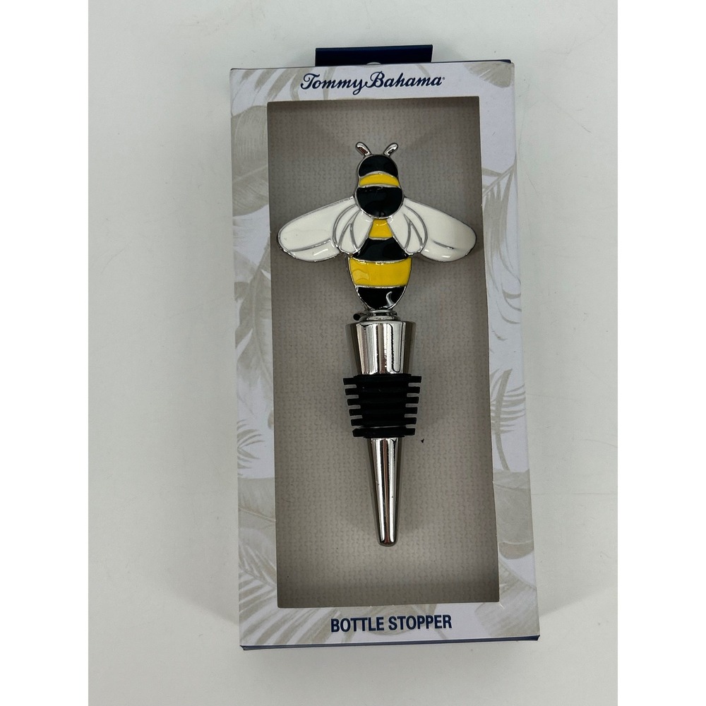 Tommy Bahama Bumble Bee Wine Bottle Stopper Silver Enamel - NEW